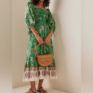 SOLD * Cara Cara Jazzy Smocked Cotton Voile Midi Dress XL